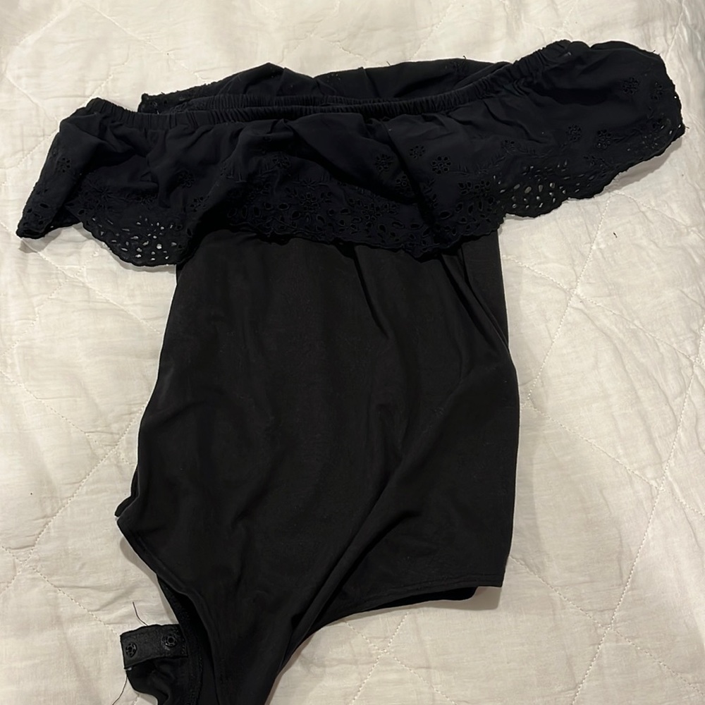 Black off the shoulder body suit